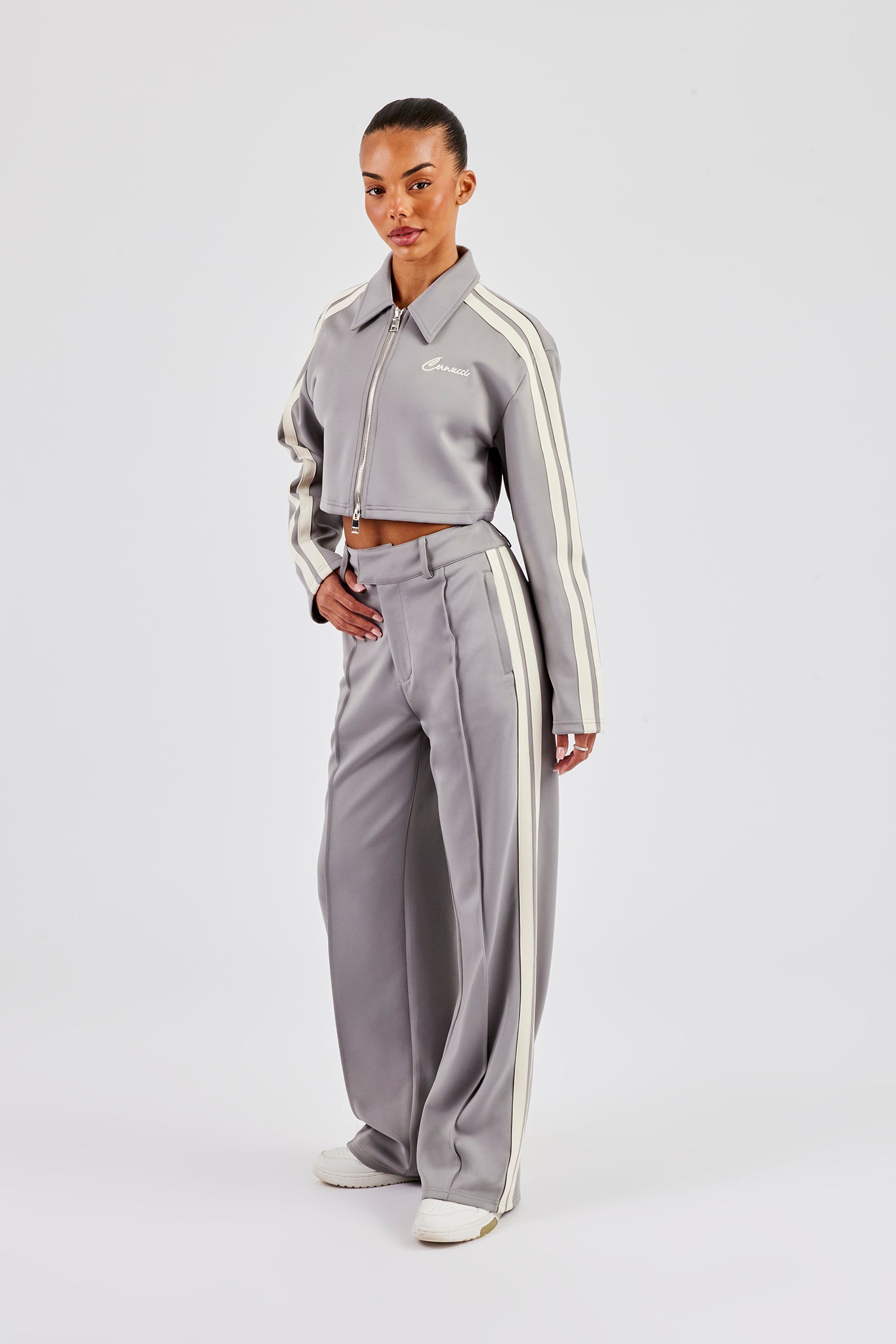 Cropped Harrington Taping Jacket & Tailored Trouser - Grey